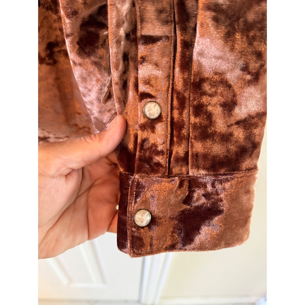 Rock & Roll Denim Crushed Velvet Pearl Snap Western Cowgirl Rodeo Shirt L - Picture 5 of 8